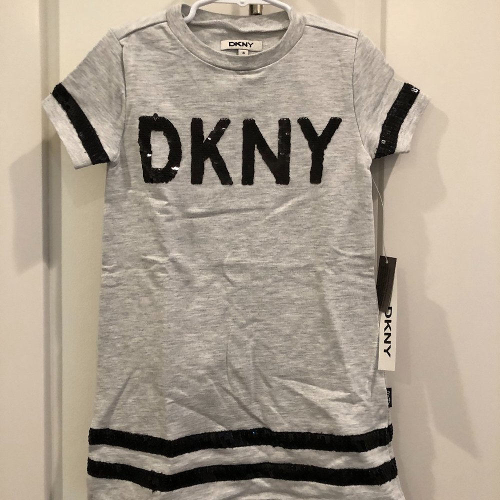 DKNY Grey Sequin Logo Shift Dress